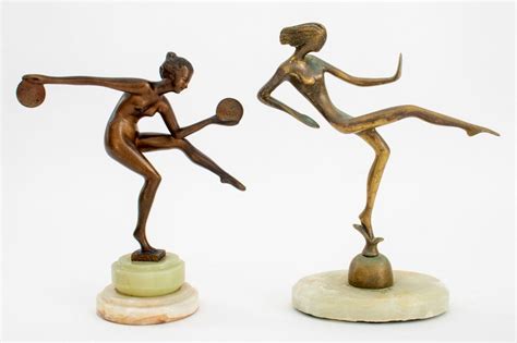 At Auction Art Deco Gilt Bronze Nude Dancer Sculptures