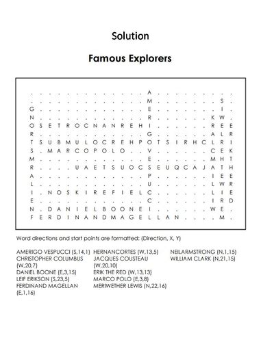 Famous World Explorers Word Search Teaching Resources