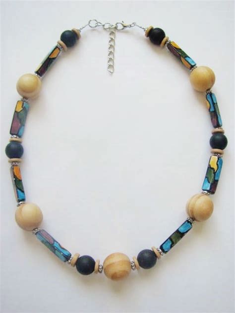 Ocean Wave Large Wood And Stone Bead Surfer Beach Necklace Mens Unisex