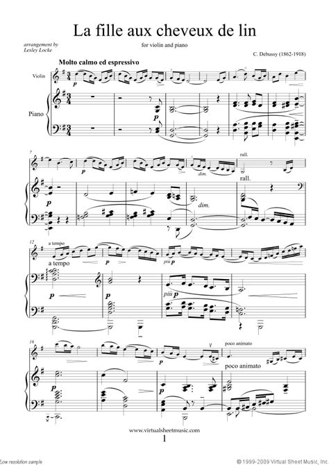 Debussy La Fille Aux Cheveux De Lin Sheet Music For Violin And Piano