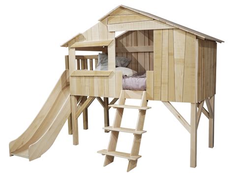 Lit Cabane Simple Toboggan Plate Forme Bois Brut Sur La Jungle Du