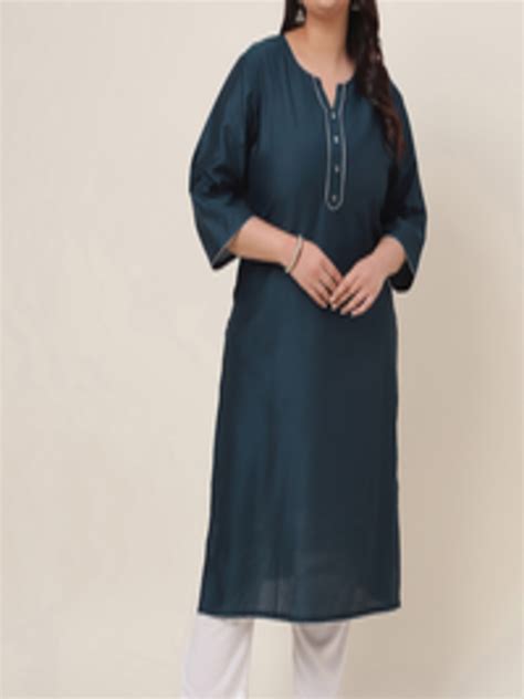 Buy KALINI Plus Size Woven Designed Round Neck Cotton Straight Kurta