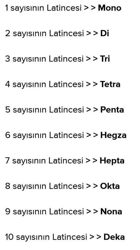 Latince 1den 10a kadar sayılar nelerdir Eodev