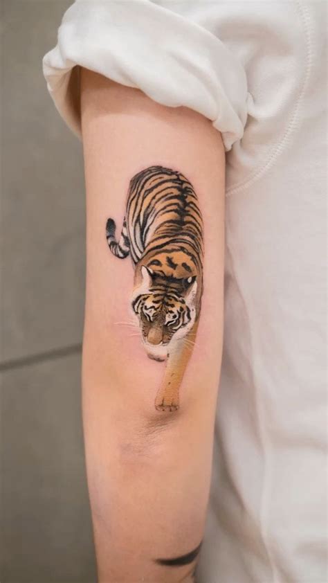 A Small Tiger Tattoo On The Arm