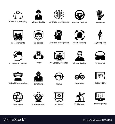 Virtual Reality Glyph Icons Pack Royalty Free Vector Image