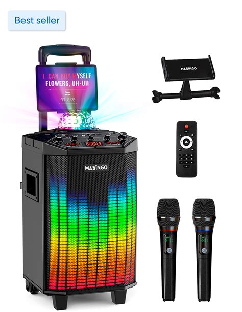 Masingo Karaoke Machine With Wheels Bluetooth 2 Microphones Portable