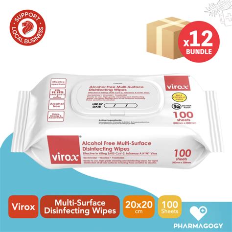 Bundle Of 12 VIROX Multi Surface Disinfecting Wipes Alcohol Free