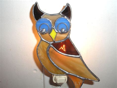 Lt Stained Glass Owl Night Light Lamp Made With With Blue