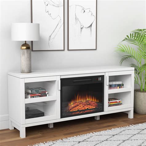 White Electric Fireplace TV Stand with Storage - Amberglo - Furniture123