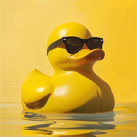 A Yellow Rubber Duck With Sunglasses Floating In Water Premium Ai