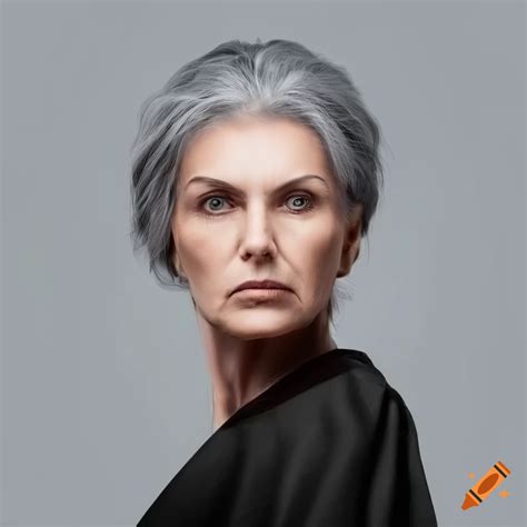 Portrait Of A Confident Year Old Woman With Long Gray Hair In A