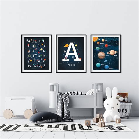 Space Wall Art Set of 3 Prints Space Themed Nursery Custom | Etsy