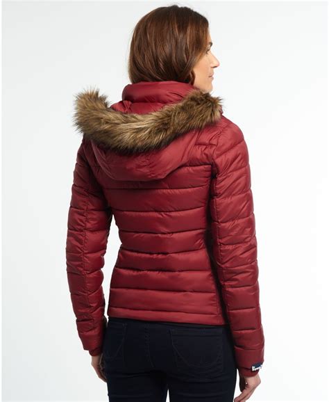 Womens Fuji Slim Double Zip Hooded Jacket In Wine Red Superdry Uk