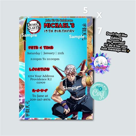 Demon Slayer Birthday Invitations Templates Free Printable Calendars