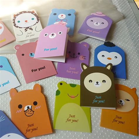 10pcs Kawaii Cartoon Animals Whishing Card Randomly Birthday Card