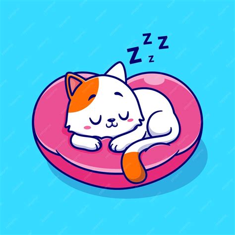 Premium Vector Cute Cat Sleeping On Pillow Love Cartoon Vector Icon