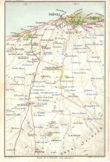 CARTA GEOGRAFICA ANTICA TRIPOLI Ex COLONIA ITALIANA TCI 1929 Antique