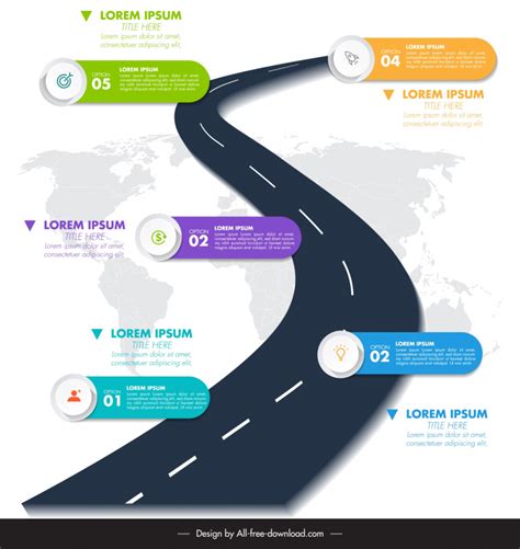 Road Infographic Template Modern D World Map Decor Vectors Images