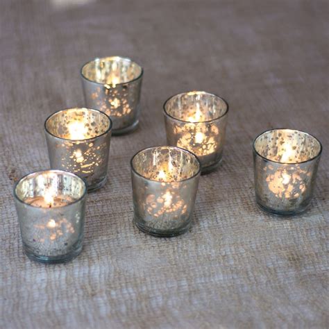 Silver Lila Mercury Glass Candle Holder Set Of 6 Mercury Glass Candle