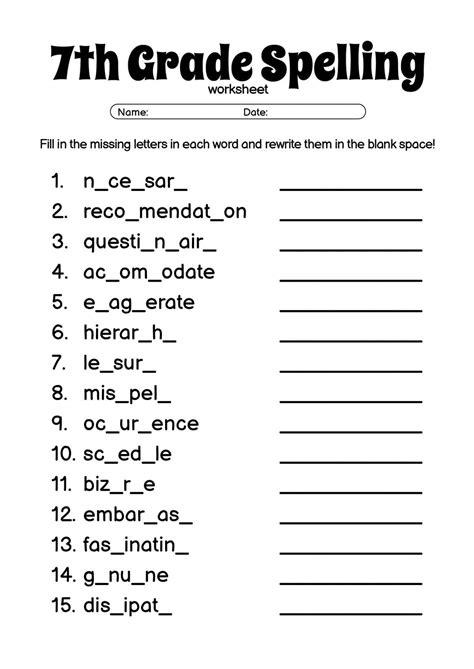 7th Grade Spelling Practice Worksheet - Download & Print Now!