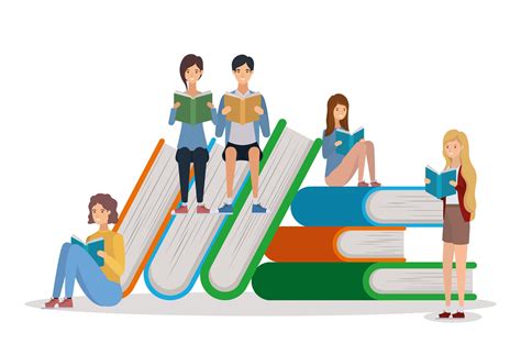 Group Of Students Reading Books 2111684 Vector Art At Vecteezy