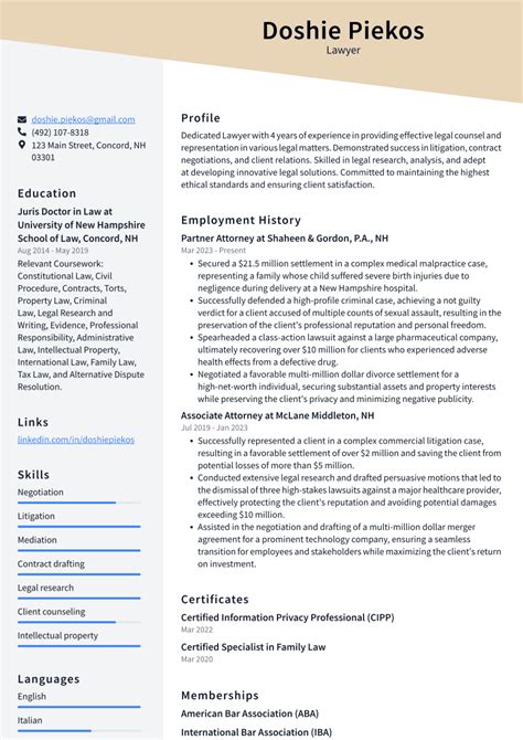 Lawyer Resume Examples And Templates Resumecat