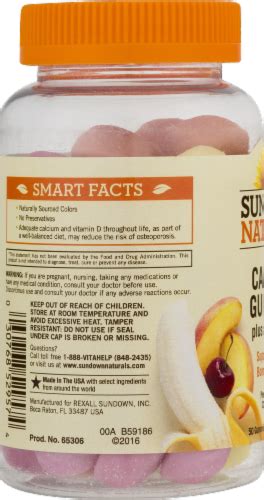 Sundown Naturals Calcium Plus Vitamin D3 Peach Banana And Cherry Flavored Gummies 50 Ct Pick ‘n