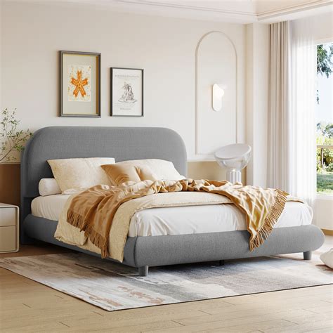 Stylish Curve Shaped Teddy Fleece Platform Bed With Thick Fabric