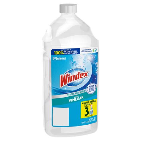 Windex Glass Cleaner Refill Vinegar Streak Free Shine 2 L