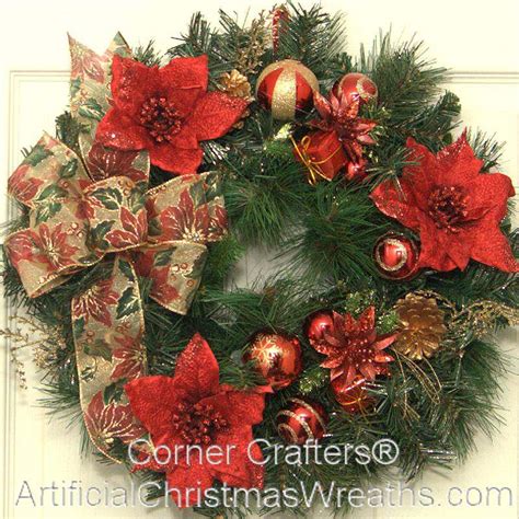 CHRISTMAS POINSETTIA ACCENT WREATH | ArtificialChristmasWreaths.com ...