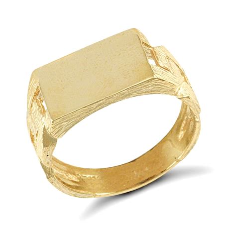 Men's Solid 9ct Yellow Gold Curb Link Rectangular Signet Ring