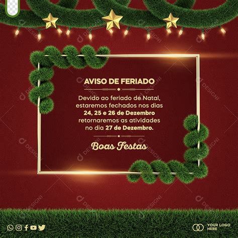 Aviso de Feriado de Natal Social Media PSD Editável download Designi