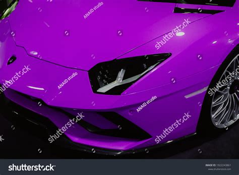 Purple Lamborghini Aventador Luxury Stylish Sport Stock Photo