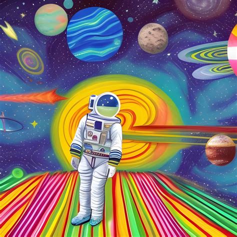 Pastel Striped Astronaut With On An Adventure Floating Through Outer