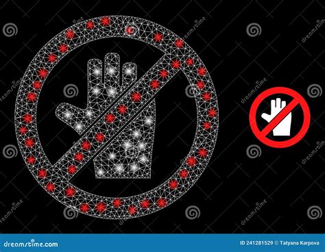 Stop Voting Hand Icon Wire Frame Mesh With Sparkles Stock Vector