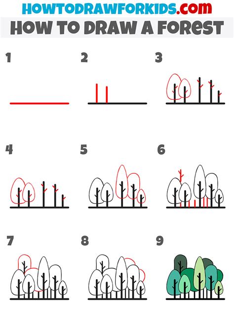 How To Draw A Forest Step By Step Easy Drawing Tutorial