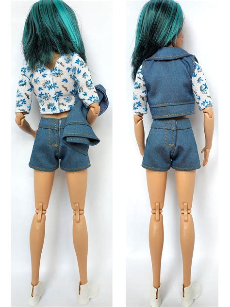 Barbie Clothes Barbie Vest Horts And T Shirt Barbie Denim Etsy