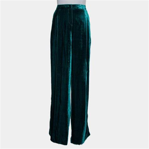 Zuhair Murad Green Velvet Contrast Trim Detail Wide Leg Pants M Zuhair