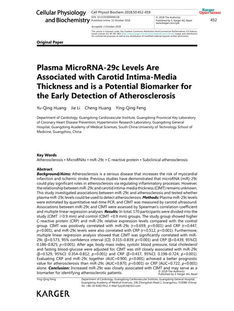 Pdf Plasma Microrna 29c Levels Are Associated With Carotid Intima