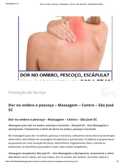 Dor No Ombro E Pescoço Massagem Centro São José Sc Vico