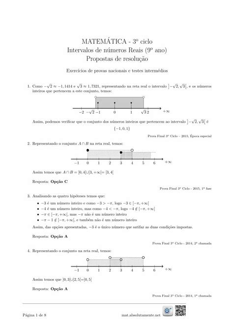 Pdf Matematica O Ciclo Intervalos De Numeros Reais Ano