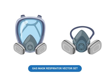 Masker gas respirator workwear in full face and half face vector set cartoon illustration ...