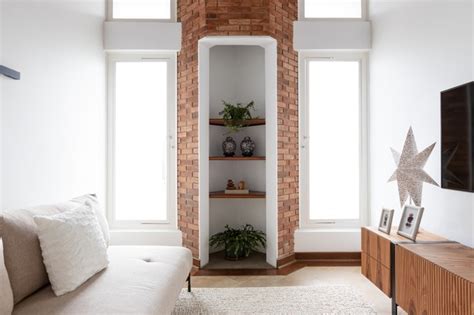 Décor Do Dia Estante Para Sala Com Visual De Chaminé De Tijolinhos