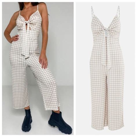 Missguided Pants And Jumpsuits Missguided Light Biege White Gingham