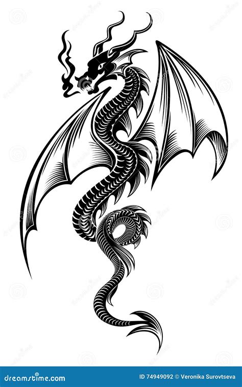 Black Tribal Dragon Tattoo Stock Vector Illustration Of Fantasy 74949092