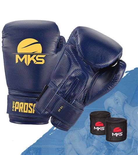 Kit Luva Boxe Muay Thai New Prospect Mks Combat Blue Yellow