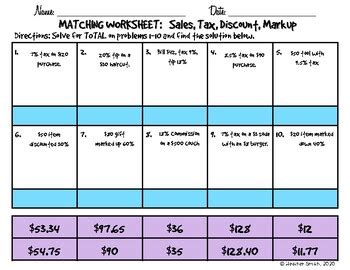 Tax Tip And Discount Worksheets