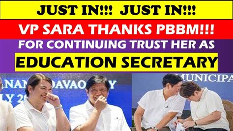 JUST IN VP SARA THANKS PBBM FOR CONTINUING TRUST HER AS EDUCATION