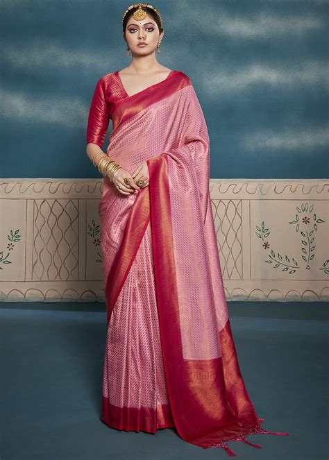 Carnation Pink Kanjivaram Saree Urban Womania