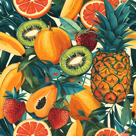 Fruit Pattern Showcasing An Assortment Of Tropical Fruits Like